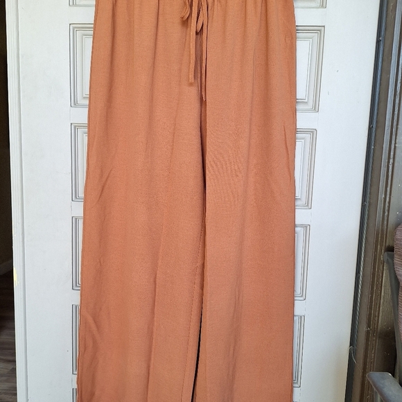 Wide Leg Palazzo Pants Elastic Waist SzXL Lite Weight Fall Color Never Worn - Picture 2 of 10